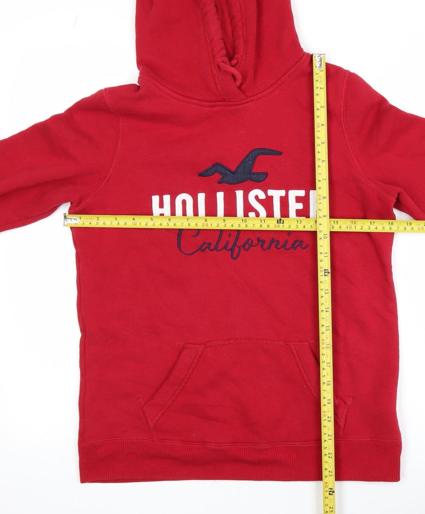 Hollister Women Red Hoodie S Pullover Cotton Blend Logo Design