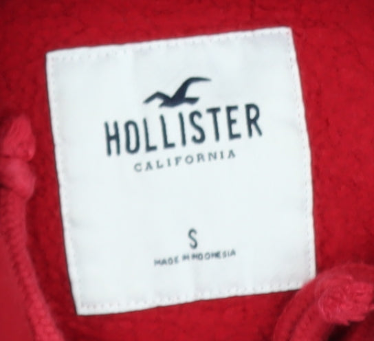 Hollister Women Red Hoodie S Pullover Cotton Blend Logo Design
