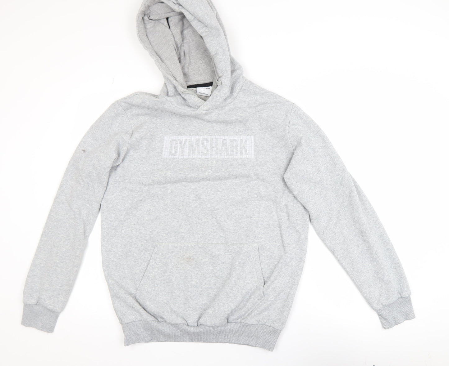 Gymshark Mens Grey Pullover Hoodie Size S Regular Fit Fleece Logo