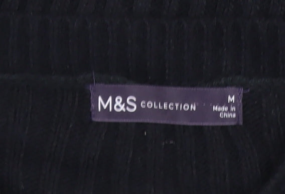 Marks and Spencer Women's Black Ribbed Knit Cardigan M