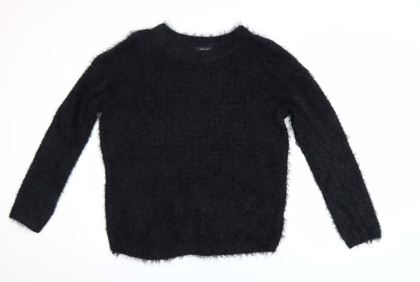 New Look Womens Black Size 14 Fuzzy Crew Neck Long Sleeve Jumper