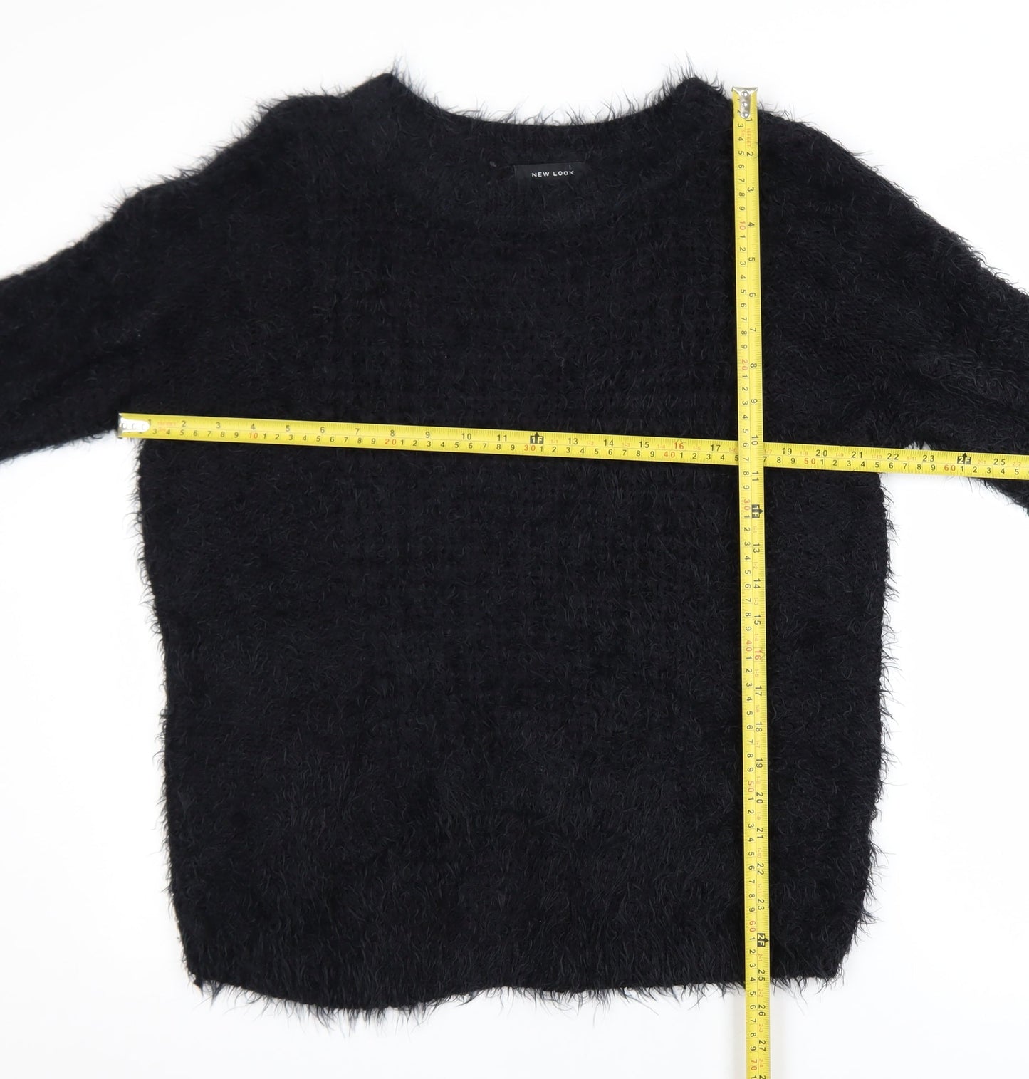 New Look Womens Black Size 14 Fuzzy Crew Neck Long Sleeve Jumper