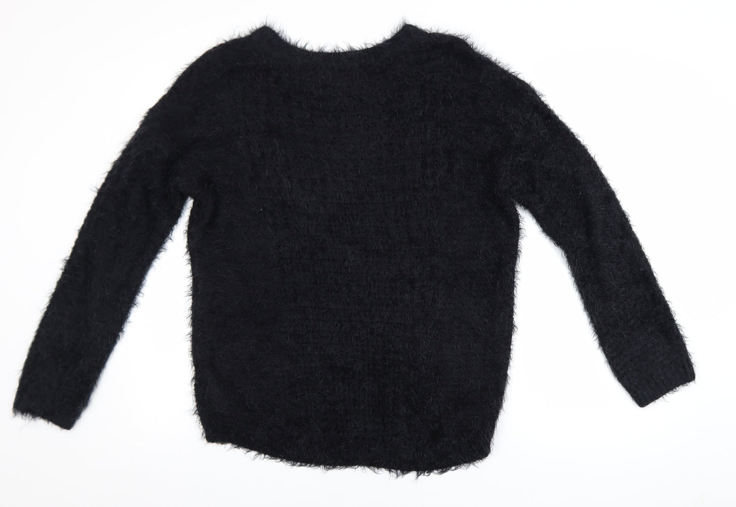 New Look Womens Black Size 14 Fuzzy Crew Neck Long Sleeve Jumper