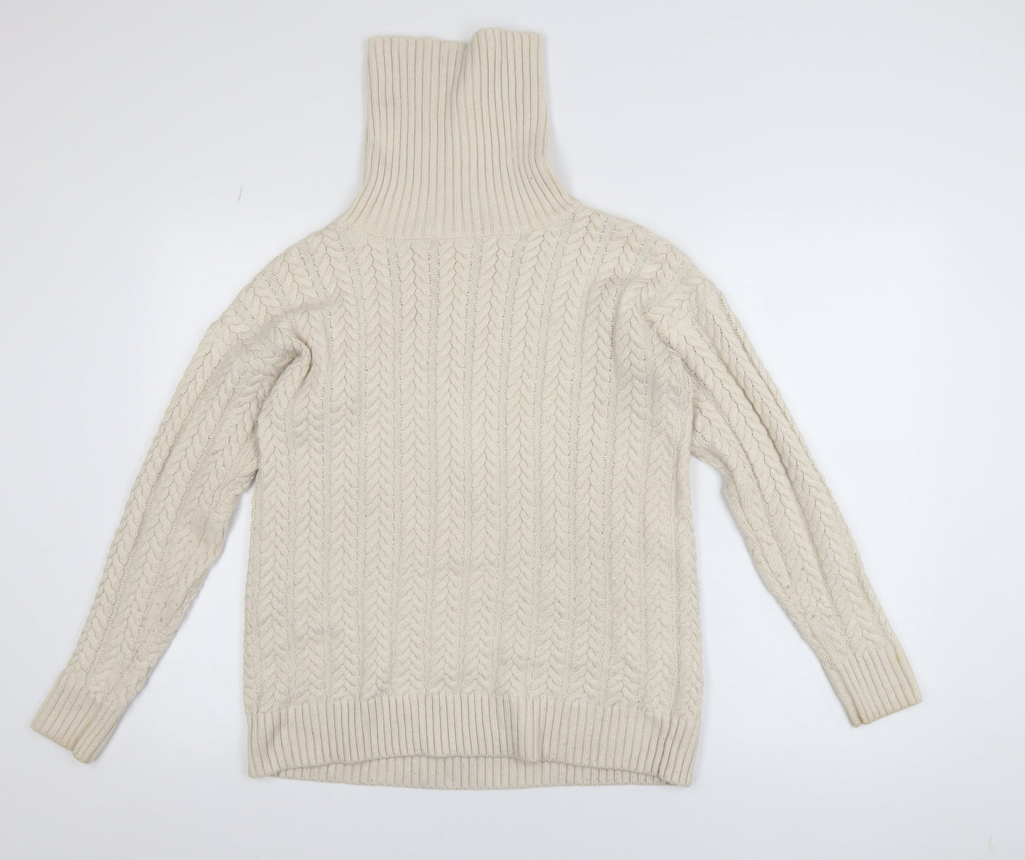 French Connection Womens Ivory Cable-Knit Roll Neck Jumper XS