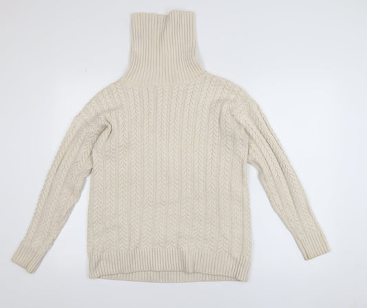 French Connection Womens Ivory Cable-Knit Roll Neck Jumper XS