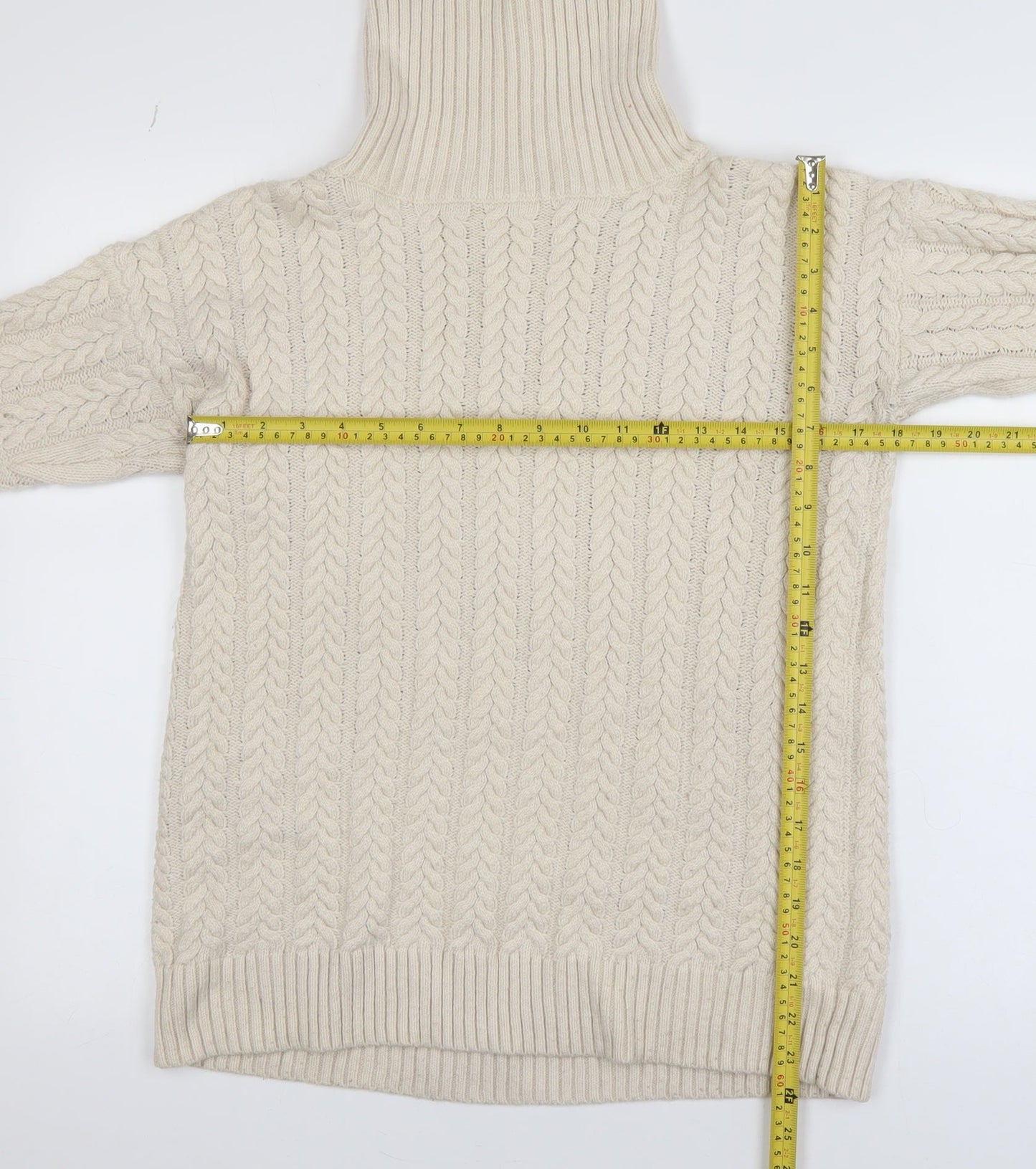 French Connection Womens Ivory Cable-Knit Roll Neck Jumper XS