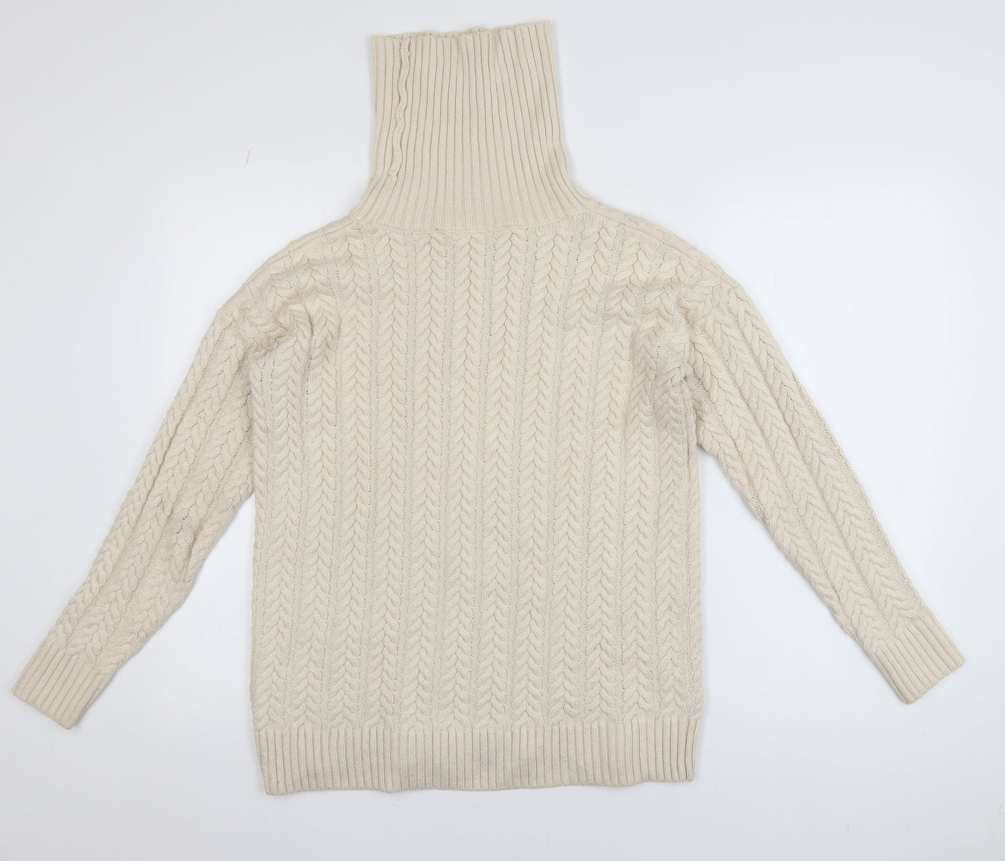 French Connection Womens Ivory Cable-Knit Roll Neck Jumper XS