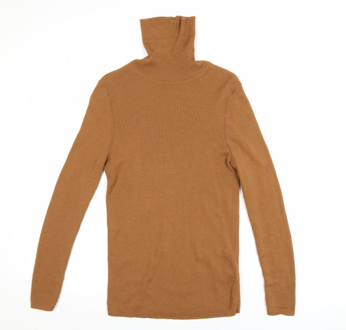 UNIQLO Women Brown Wool Roll Neck Jumper L Slim Fit Knit