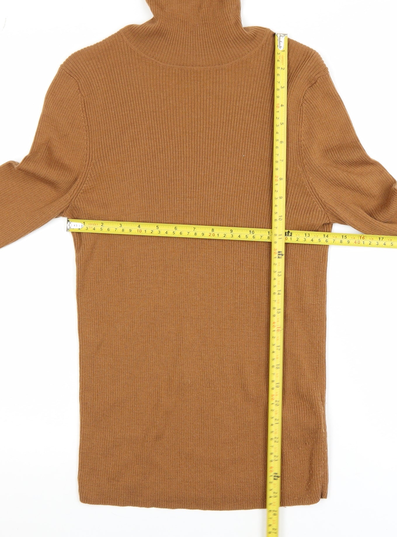 UNIQLO Women Brown Wool Roll Neck Jumper L Slim Fit Knit