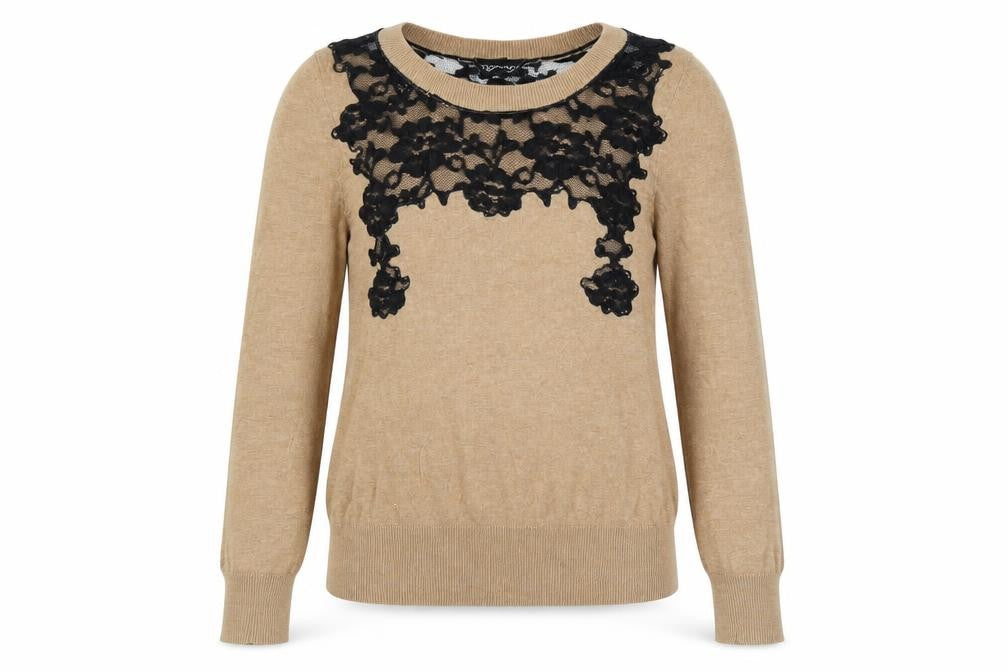 Topshop Womens Beige Black Lace Knit Pullover Jumper Size 8
