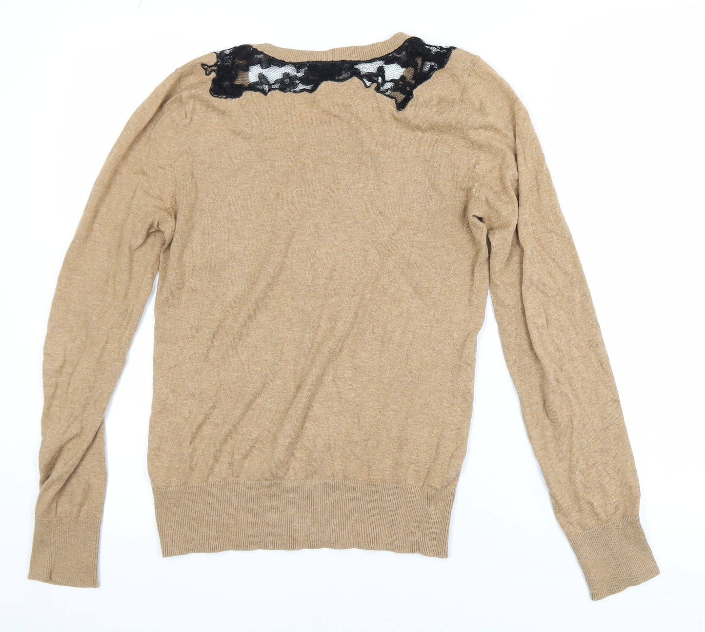 Topshop Womens Beige Black Lace Knit Pullover Jumper Size 8