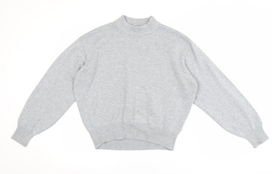 H&M Women’s Grey Mock Neck Long Sleeve Wool Blend Pullover Jumper XS