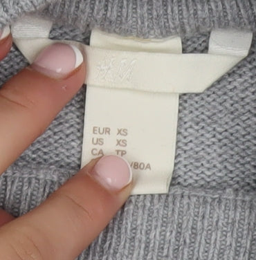 H&M Women’s Grey Mock Neck Long Sleeve Wool Blend Pullover Jumper XS