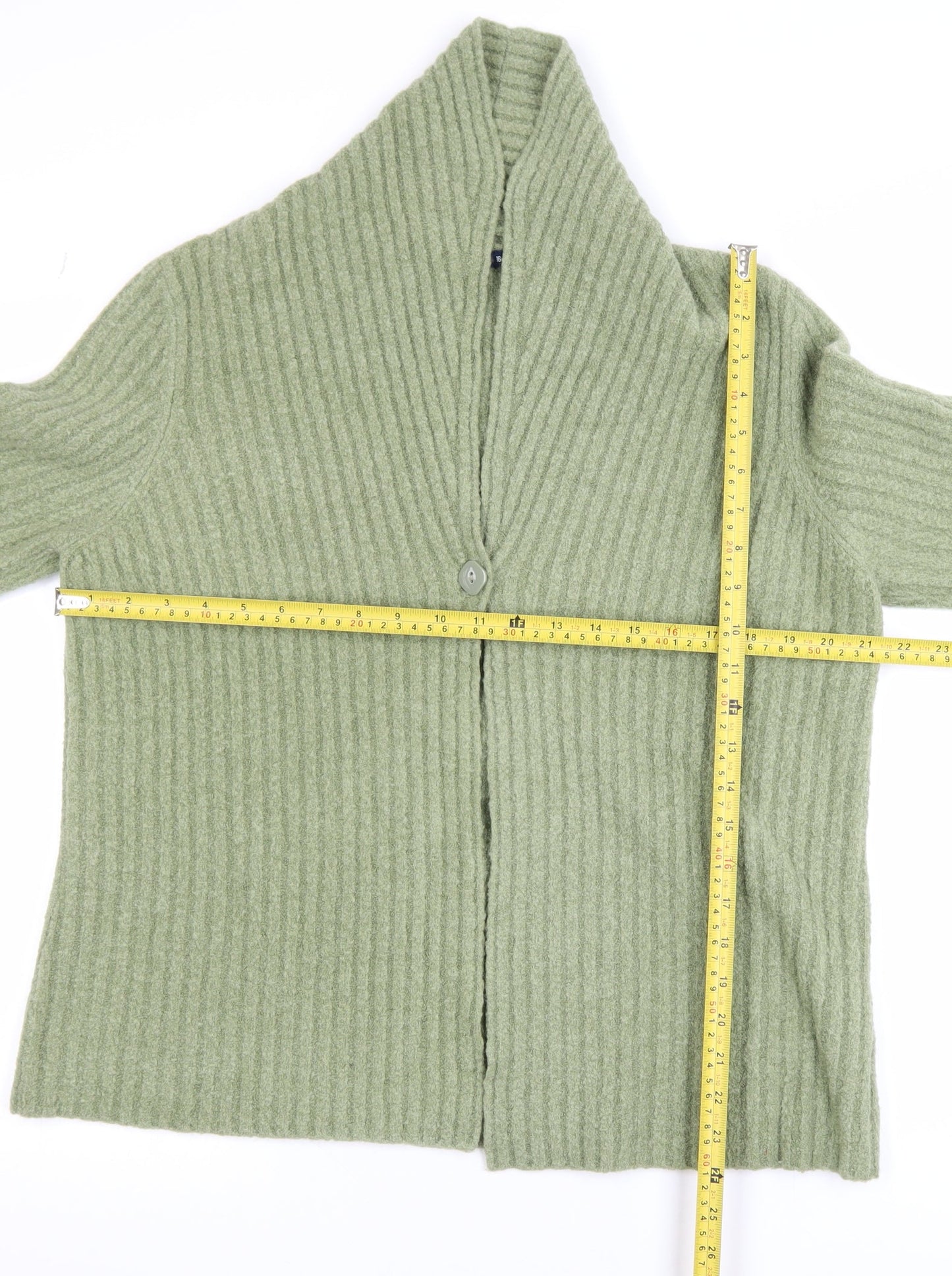 Dash Women’s Green Ribbed Knit Long Sleeve Cardigan Size 16