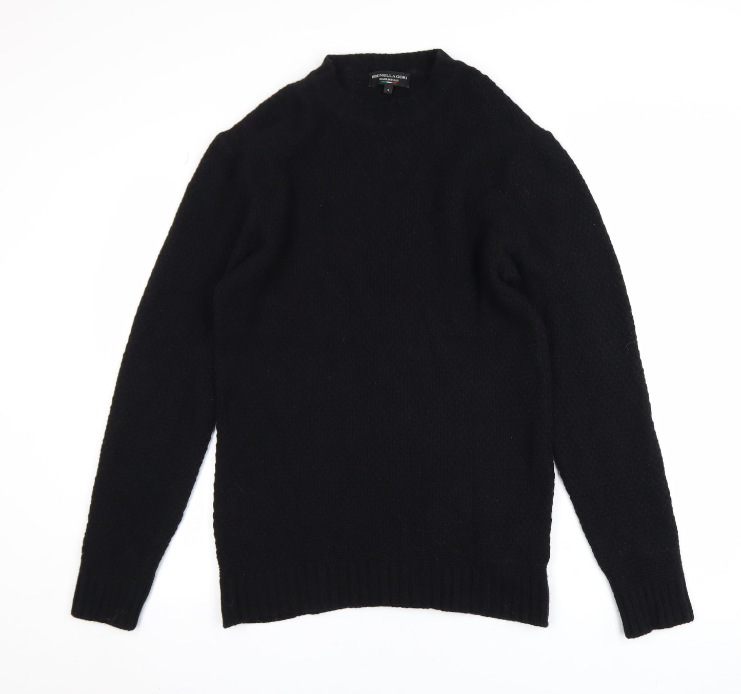 Brunella Gori Men's Black Wool Knit Crew Neck Pullover Jumper L