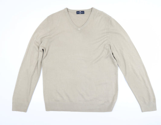 Marks and Spencer Blue Harbour Men’s Beige V-Neck Acrylic Jumper L