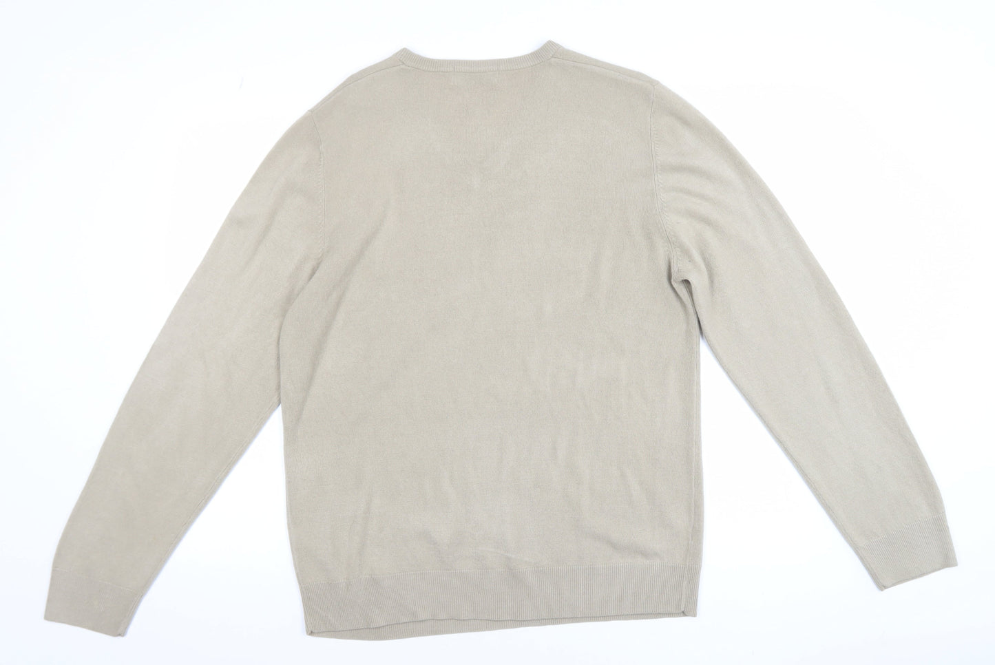 Marks and Spencer Blue Harbour Men’s Beige V-Neck Acrylic Jumper L