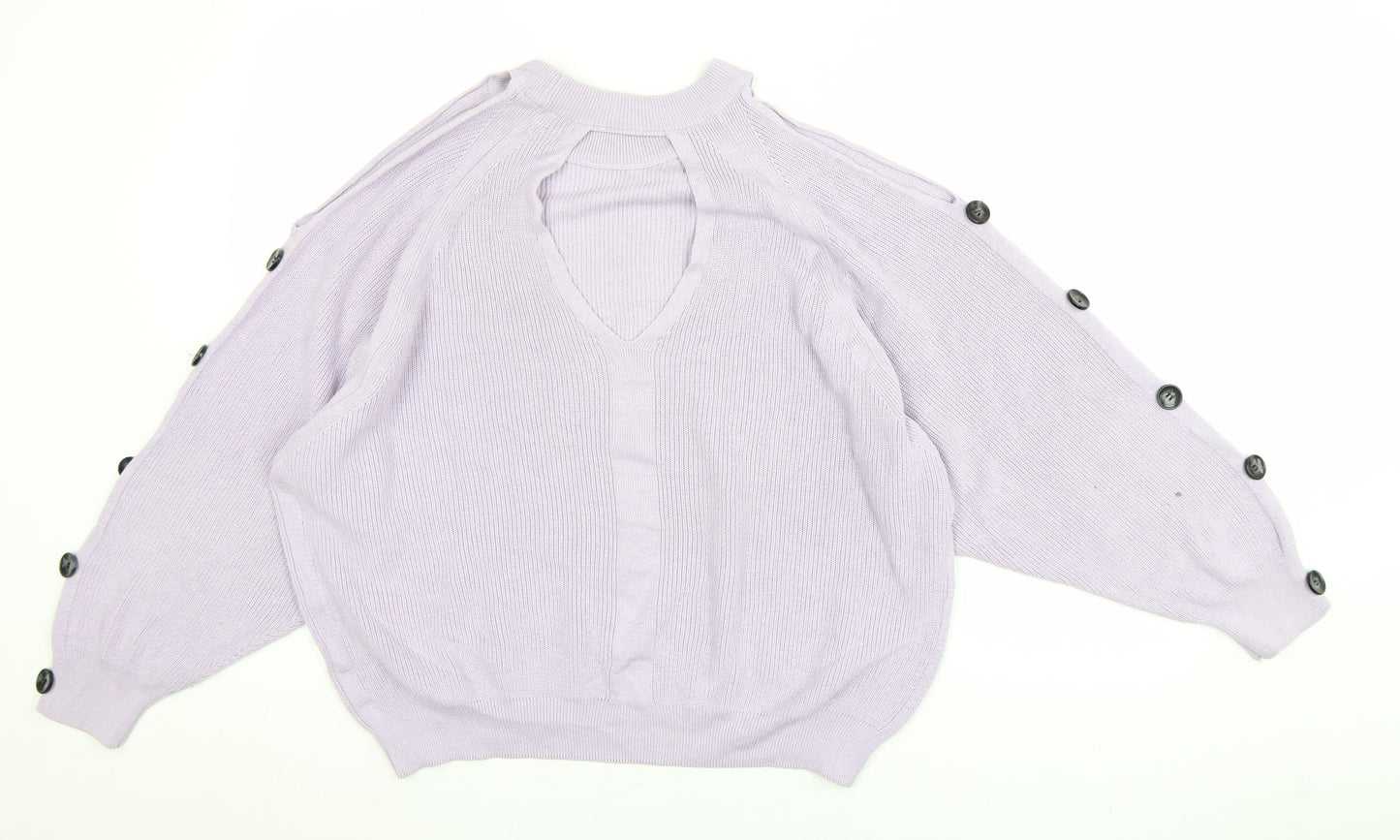 River Island Womens Purple Size 14 Rib Knit High Neck Button Jumper