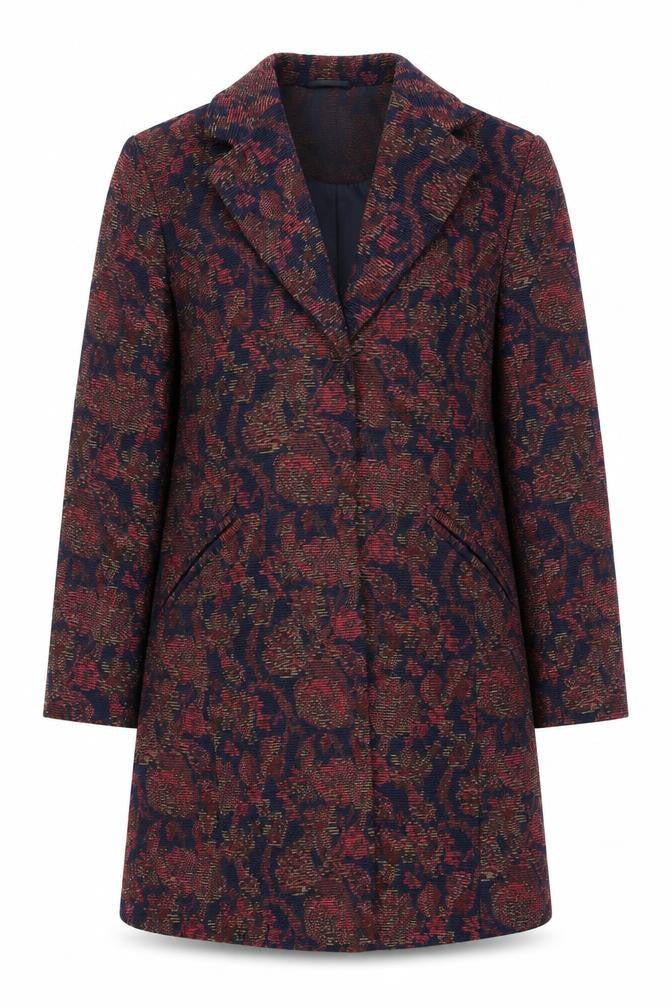 Tu Woman Blue & Red Floral Long Jacket Coat UK 8 Single Breasted