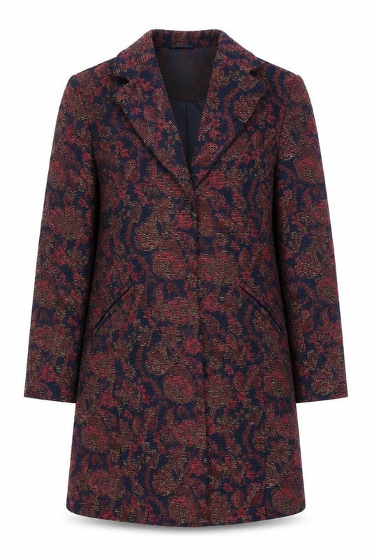 Tu Woman Blue & Red Floral Long Jacket Coat UK 8 Single Breasted