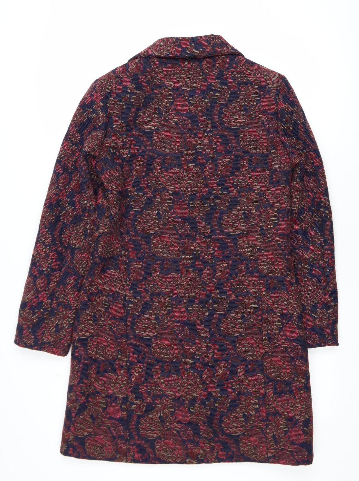 Tu Woman Blue & Red Floral Long Jacket Coat UK 8 Single Breasted