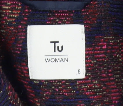 Tu Woman Blue & Red Floral Long Jacket Coat UK 8 Single Breasted