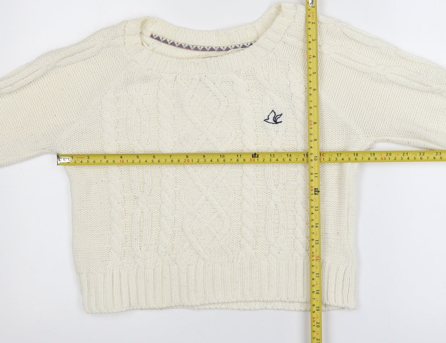 SoulCal & Co Women Ivory Cable-Knit Jumper Size 8 Classic Knitwear