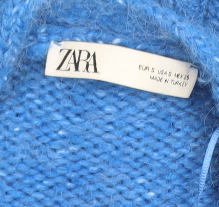 Zara Women Blue Small Cardigan Wool Blend Knit Open Front