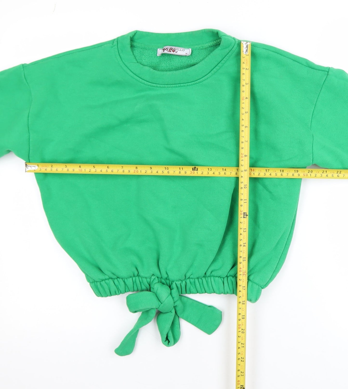 Portobello Pink Green Tie Hem Sweatshirt Women M Casual Crew Neck