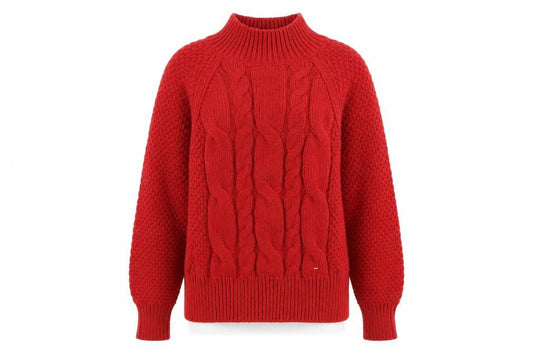 FatFace Women’s Red Chunky-Knit Mock Neck Jumper Size M