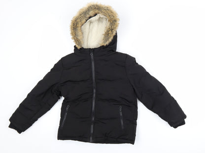 Additional front view of SoulCal boys’ black faux fur hooded puffer jacket 6-7 years winter coat