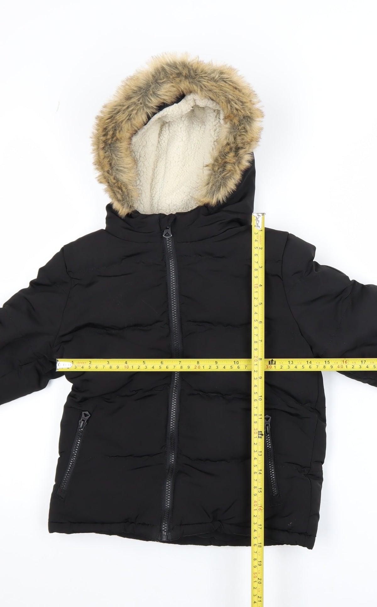 SoulCal & Co Boys Black Faux Fur Hooded Puffer Jacket 6-7 Years Winter Coat