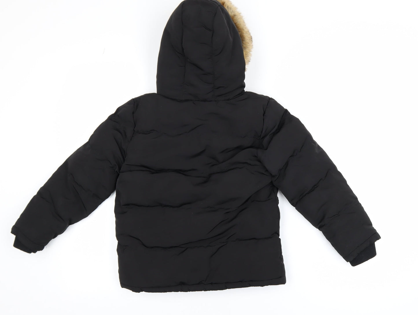 SoulCal & Co Boys Black Faux Fur Hooded Puffer Jacket 6-7 Years Winter Coat