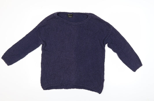 Massimo Dutti Women Blue Cotton Knit Crew Neck Pullover Jumper Size 8