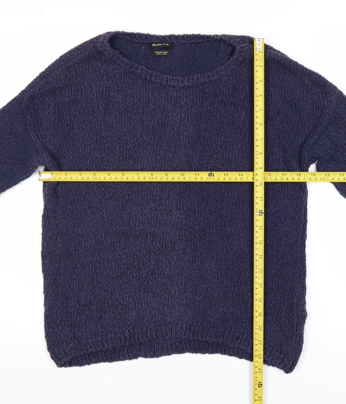 Massimo Dutti Women Blue Cotton Knit Crew Neck Pullover Jumper Size 8