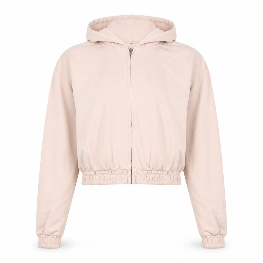 H&M Women Pink Cropped Hooded Full Zip Jacket Size 12