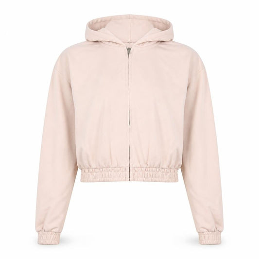 H&M Women Pink Cropped Hooded Full Zip Jacket Size 12