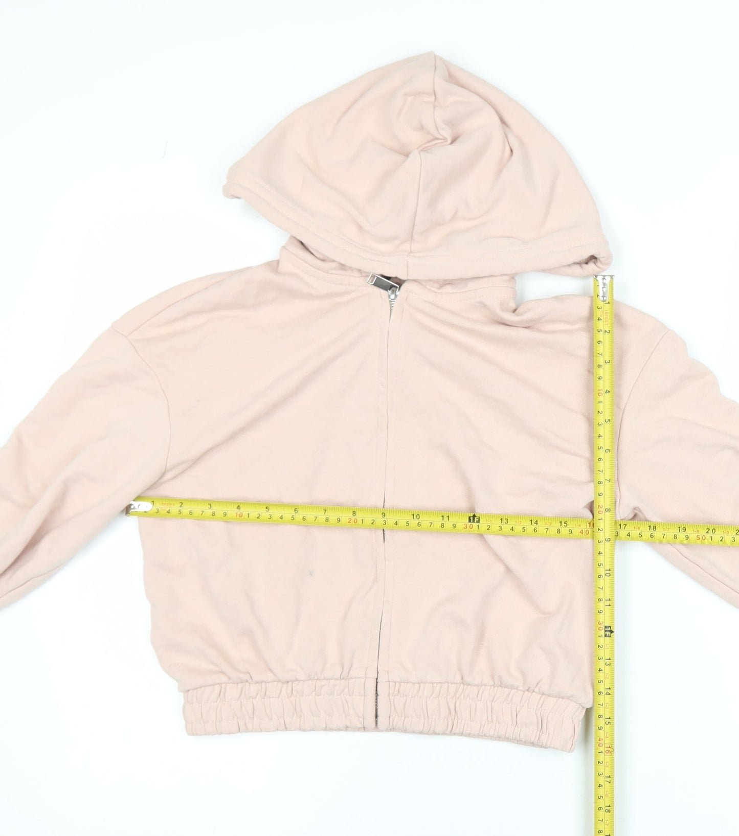 H&M Women Pink Cropped Hooded Full Zip Jacket Size 12