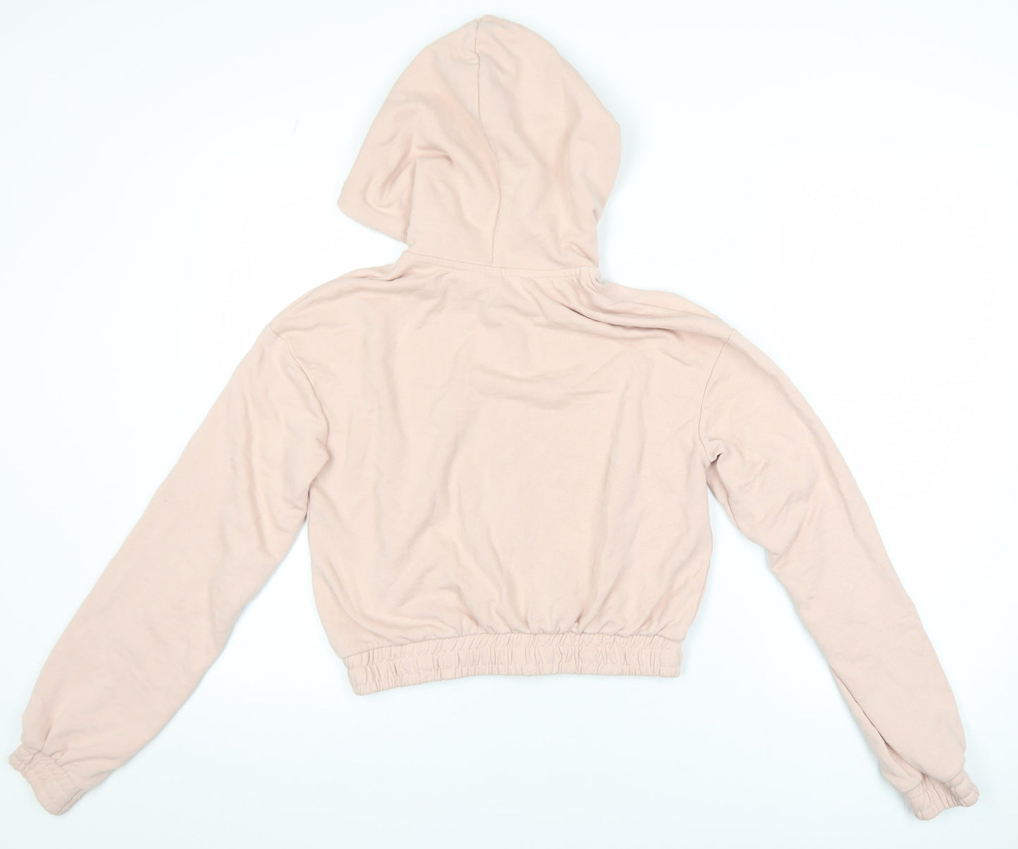 H&M Women Pink Cropped Hooded Full Zip Jacket Size 12