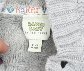 Ted Baker Baby Grey Hooded Button Jacket 0-3 Months Lined Cotton Knit