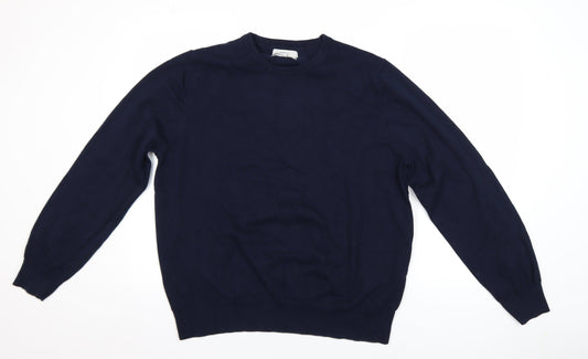 Marks and Spencer Men's Blue 2XL Pure Cotton Crew Neck Jumper