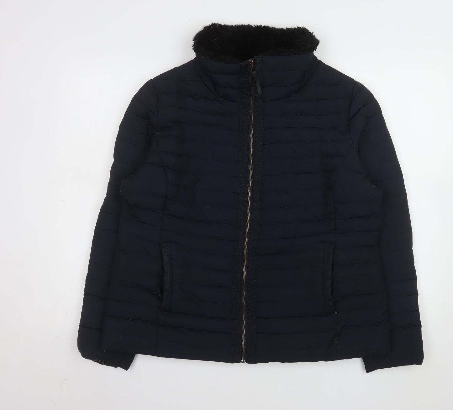 Jasper Conran Women's Blue Puffer Jacket Size 18 Faux Fur Collar