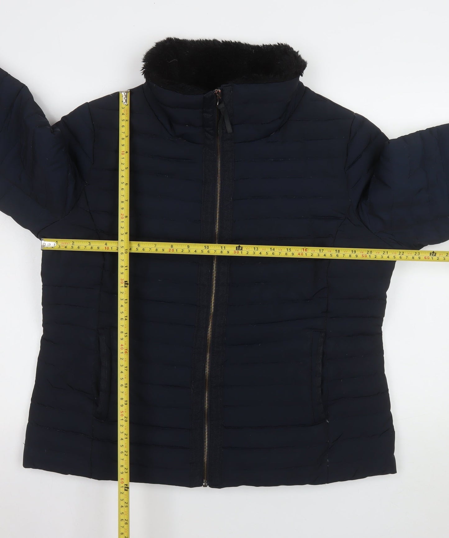 Jasper Conran Women's Blue Puffer Jacket Size 18 Faux Fur Collar