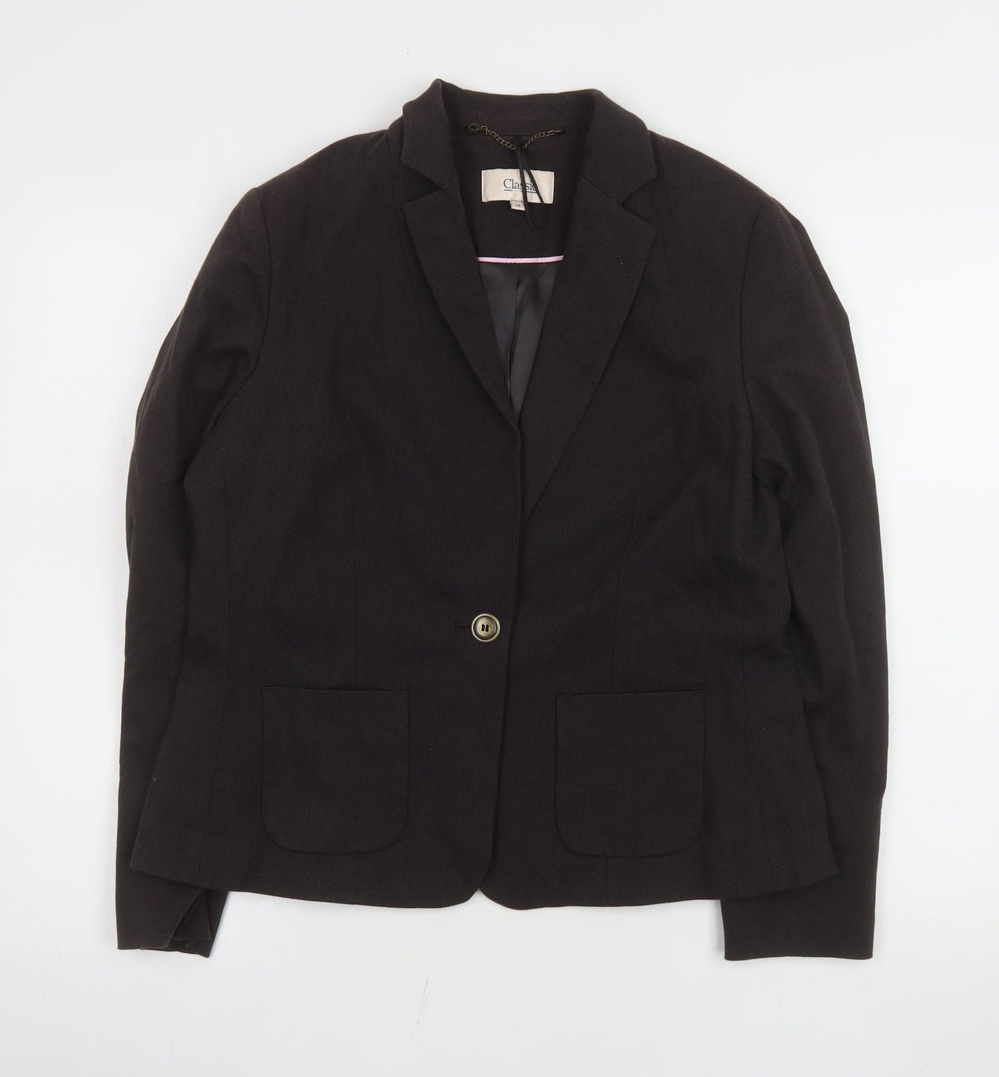 Marks and Spencer Women Black UK 14 Cotton Blend Single-Breasted Blazer
