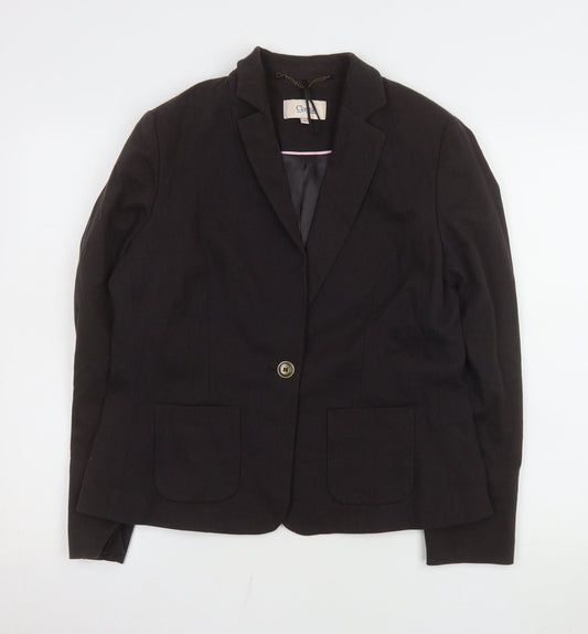 Marks and Spencer Women Black UK 14 Cotton Blend Single-Breasted Blazer