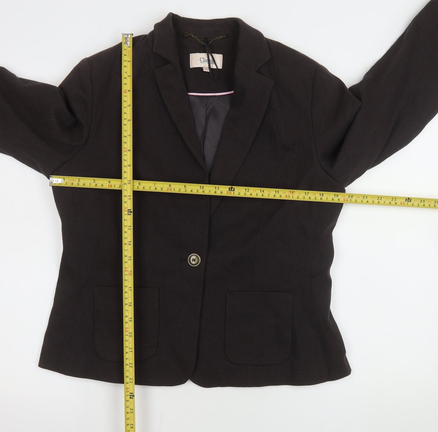 Marks and Spencer Women Black UK 14 Cotton Blend Single-Breasted Blazer