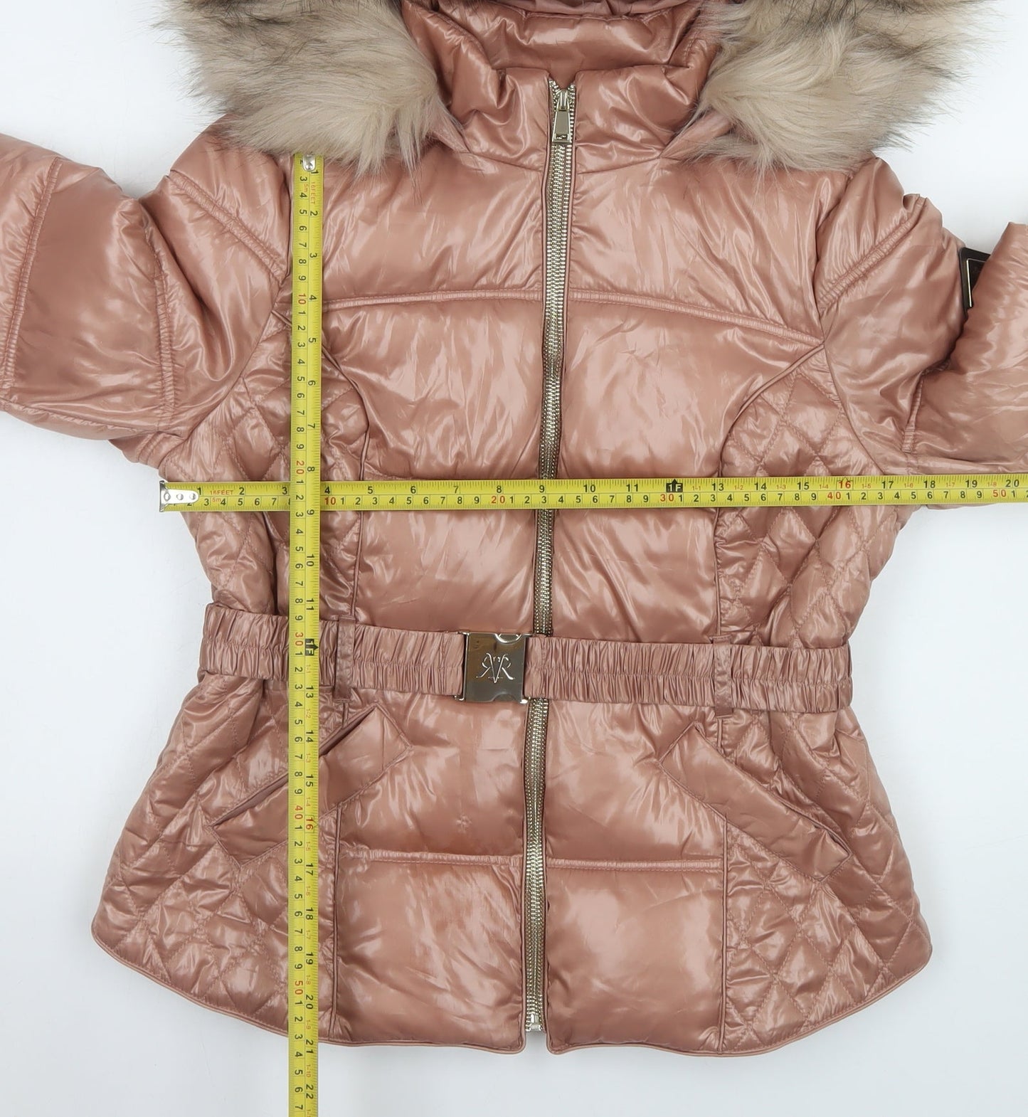 River Island Women's Brown Faux Fur Hooded Puffer Jacket UK 12