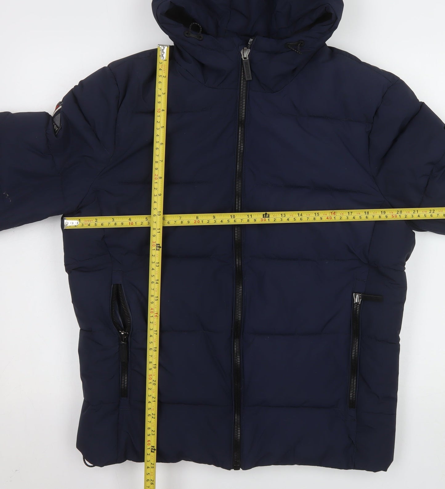 Superdry Men's Blue Puffer Jacket Hooded Zip Size M Winter Casual