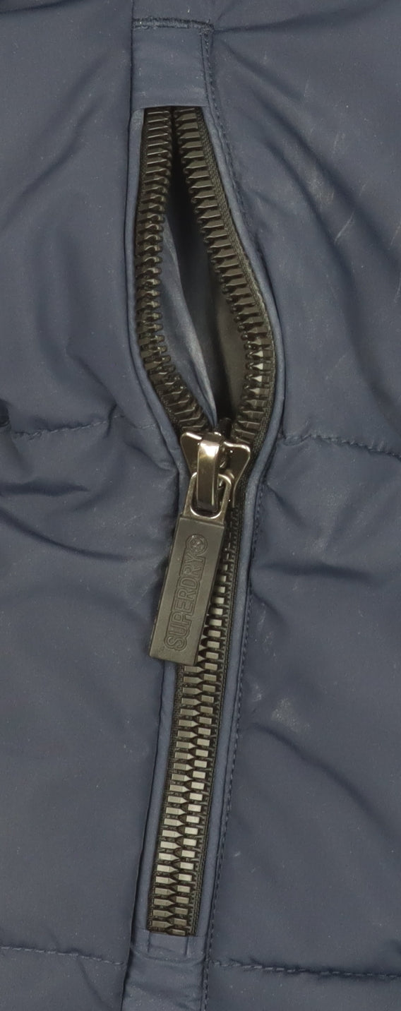 Superdry Men's Blue Puffer Jacket Hooded Zip Size M Winter Casual
