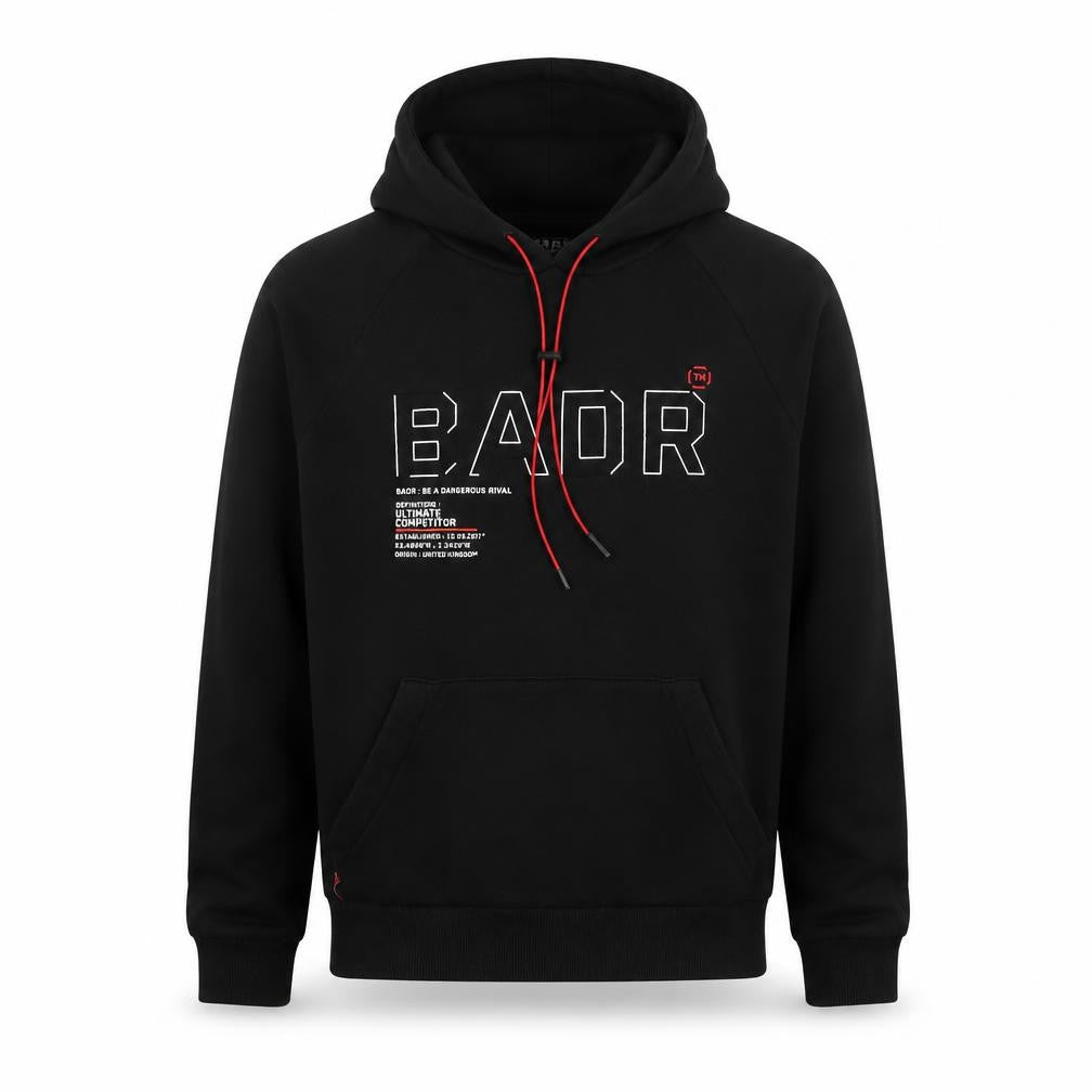 BADR Men's Black Pullover Hoodie M Sports Fleece Graphic Print